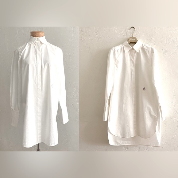 NWT CHLOE MILK WHITE COTTON BUTTON DOWN SHIRT DRESS SIZE 36 - Picture 16 of 16